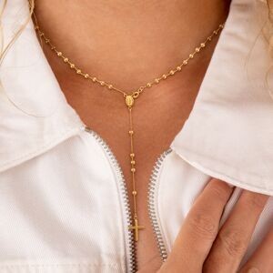 Collier Chapelet Or 750 0.7mm Boules 2mm Croix Médaille Pend 90mm 60cm Sans Fermoir