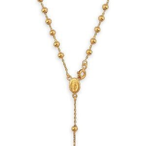 Collier Chapelet Or 750 0.7mm Boules 2mm Croix Médaille Pend 90mm 60cm Sans Fermoir