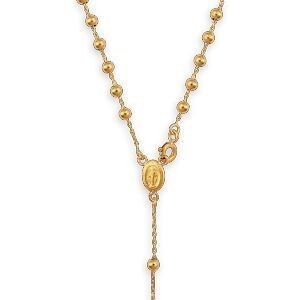 Collier Chapelet Or 750 0.7mm Boules 2mm Croix Médaille Pend 90mm 60cm Sans Fermoir