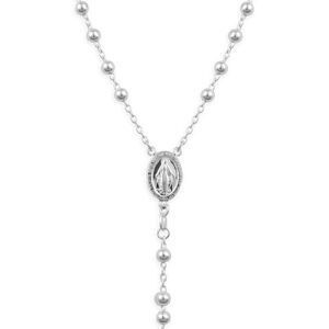 Collier Chapelet Argent 925 1.9mm Boules 4mm Miraculeuse Croix Christ 58cm