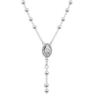 Collier Chapelet Argent 925 1.9mm Boules 4mm Miraculeuse Croix Christ 58cm