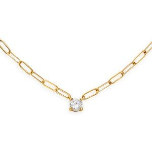 Collier Plaqué Or 3mm  Zirconium 5mm 4 Griffes 38cm