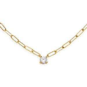 Collier Plaqué Or 3mm  Zirconium 5mm 4 Griffes 38cm