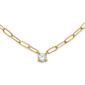 Collier Plaqué Or 3mm  Zirconium 5mm 4 Griffes 38cm