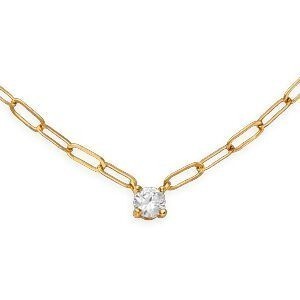 Collier Plaqué Or 3mm  Zirconium 5mm 4 Griffes 38cm