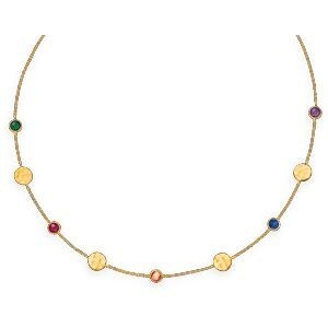 Collier Plaqué Or Chaîne 36  à 40cm Pastilles Martelées 7mm Zirconium Teinté 5mm