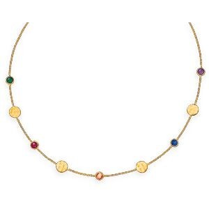 Collier Plaqué Or Chaîne 36  à 40cm Pastilles Martelées 7mm Zirconium Teinté 5mm
