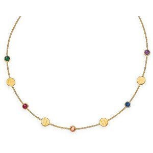 Collier Plaqué Or Chaîne 36  à 40cm Pastilles Martelées 7mm Zirconium Teinté 5mm