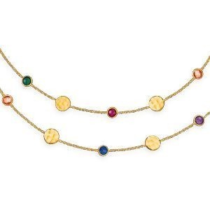 Collier Plaqué Or Chaîne 36  à 40cm Pastilles Martelées 7mm Zirconium Teinté 5mm