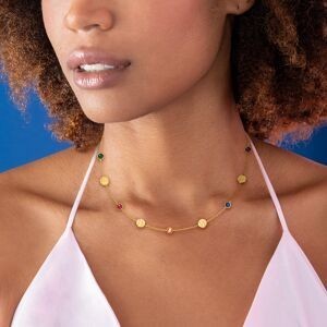 Collier Plaqué Or Chaîne 36  à 40cm Pastilles Martelées 7mm Zirconium Teinté 5mm