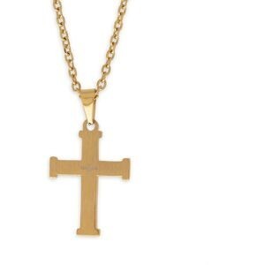 Collier Acier Jaune Croix 26*45mm Chaîne Forçat 3mm 50  à 55cm