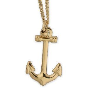 Collier Acier Jaune Ancre 21*37mm Chaîne Forçat 3mm 45  à 48cm
