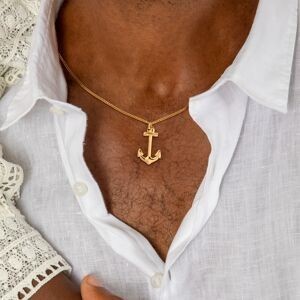 Collier Acier Jaune Ancre 21*37mm Chaîne Forçat 3mm 45  à 48cm