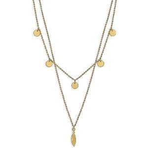 Collier Acier Jaune Double Rangs Pastilles 6mm Plume 4*14mm 40  à 45cm
