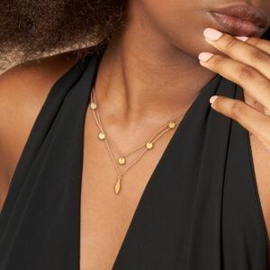 Collier Acier Jaune Double Rangs Pastilles 6mm Plume 4*14mm 40  à 45cm