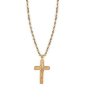 Collier Acier Jaune Maille Coréenne 2.3mm Croix Zirconium 30*53mm 45  à 61cm