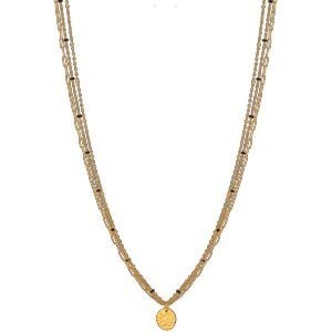 Collier Acier Jaune Triple Rangs Motif Martelé 10mm Email Noir 2.5mm 40  à 45cm