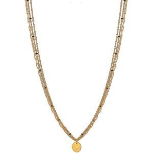 Collier Acier Jaune Triple Rangs Motif Martelé 10mm Email Noir 2.5mm 40  à 45cm