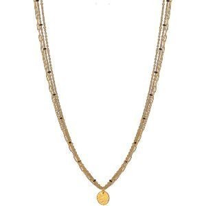 Collier Acier Jaune Triple Rangs Motif Martelé 10mm Email Noir 2.5mm 40  à 45cm