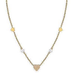 Collier Acier Jaune Perle Synthétique 4mm Cœur Zirconium 18mm  40  à 45cm
