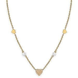 Collier Acier Jaune Perle Synthétique 4mm Cœur Zirconium 18mm  40  à 45cm