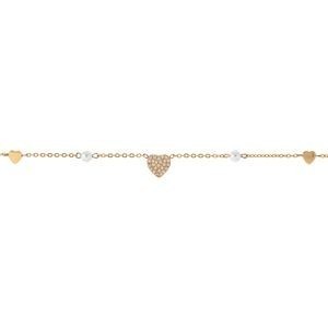 Collier Acier Jaune Perle Synthétique 4mm Cœur Zirconium 18mm  40  à 45cm