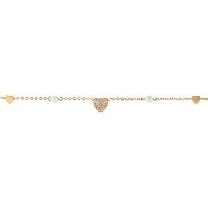 Collier Acier Jaune Perle Synthétique 4mm Cœur Zirconium 18mm  40  à 45cm