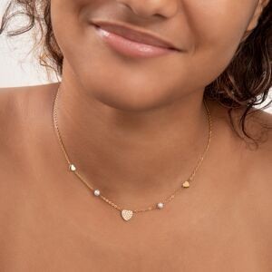 Collier Acier Jaune Perle Synthétique 4mm Cœur Zirconium 18mm  40  à 45cm