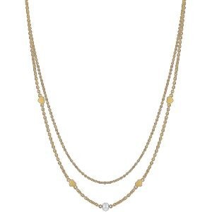 Collier Acier Jaune Double Rangs Perle Fantaisie Coeurs 4mm 40  à 45cm