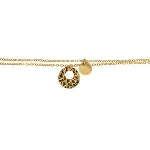 Collier Acier Jaune Double Rangs Motif Martelé 16.5mm Lisse 7.5mm 40  à 45cm