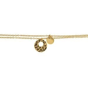 Collier Acier Jaune Double Rangs Motif Martelé 16.5mm Lisse 7.5mm 40  à 45cm