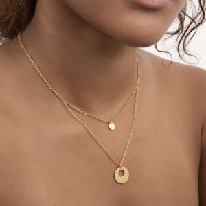 Collier Acier Jaune Double Rangs Motif Martelé 16.5mm Lisse 7.5mm 40  à 45cm