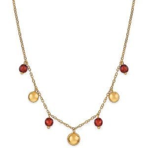 Collier Or 375 Cristal Orange 4mm Grain D'or 5 Et 6mm Chaîne 1.06mm 42cm