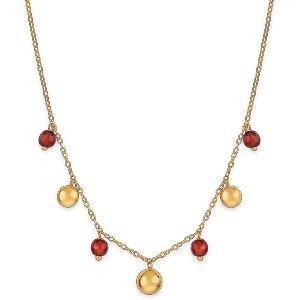 Collier Or 375 Cristal Orange 4mm Grain D'or 5 Et 6mm Chaîne 1.06mm 42cm
