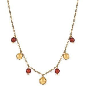 Collier Or 375 Cristal Orange 4mm Grain D'or 5 Et 6mm Chaîne 1.06mm 42cm