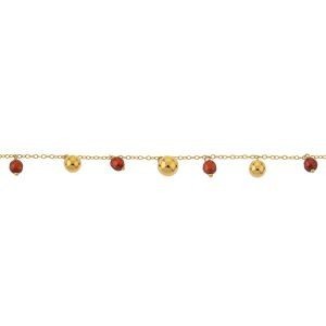 Collier Or 375 Cristal Orange 4mm Grain D'or 5 Et 6mm Chaîne 1.06mm 42cm