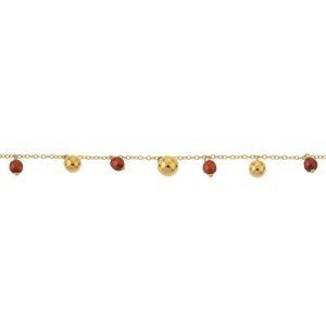 Collier Or 375 Cristal Orange 4mm Grain D'or 5 Et 6mm Chaîne 1.06mm 42cm