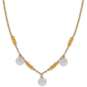 Collier Or 375 Chaîne 1.1mm Boules 2.6mm Cristal Blanc 6  à 6.5mm 42  à 45cm