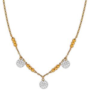 Collier Or 375 Chaîne 1.1mm Boules 2.6mm Cristal Blanc 6  à 6.5mm 42  à 45cm