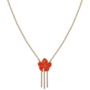 Collier Or 375 0.80mm Hibiscus Email Rose 13mm 42  à 45cm