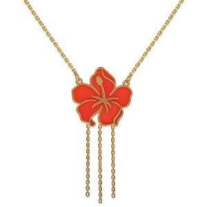 Collier Or 375 0.80mm Hibiscus Email Rose 13mm 42  à 45cm