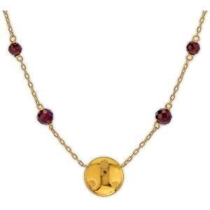 Collier Or 750 Batée 12mm Cristal Grenat 4.5  à 5mm 42  à 45cm