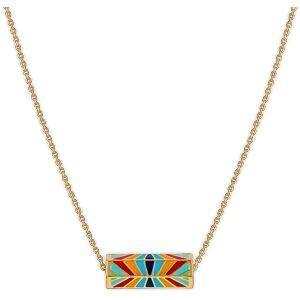 Collier Plaqué Or 42  à 45cm Talisman 20*8mm Email Multicolore 20*8mm