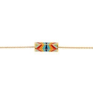 Collier Plaqué Or 42  à 45cm Talisman 20*8mm Email Multicolore 20*8mm