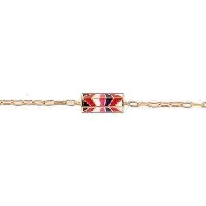 Collier Plaqué Or Talisman 20*8mm Email Multicolore 42  à 45cm