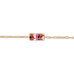 Collier Plaqué Or Talisman 20*8mm Email Multicolore 42  à 45cm