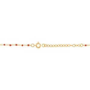 Collier Plaqué Or 42  à 45cm Talisman 20*8mm Luck Email Et Bille Résine Rouge