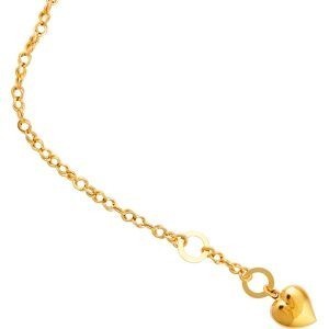 Collier Y Or 375 Maille Fantaisie Légère 4.3mm Pendant 50mm Cœur14mm 43cm
