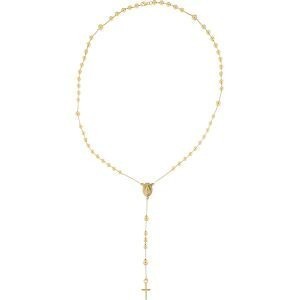 Collier Chapelet Or 375 Boules 4mm Croix Miraculeuse Pendant .110mm Chaîne 1.2mm 50cm