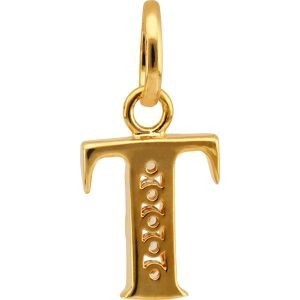 Pendentif Plaqué Or Lettre T Zirconium 11*23mm Avec Bélière